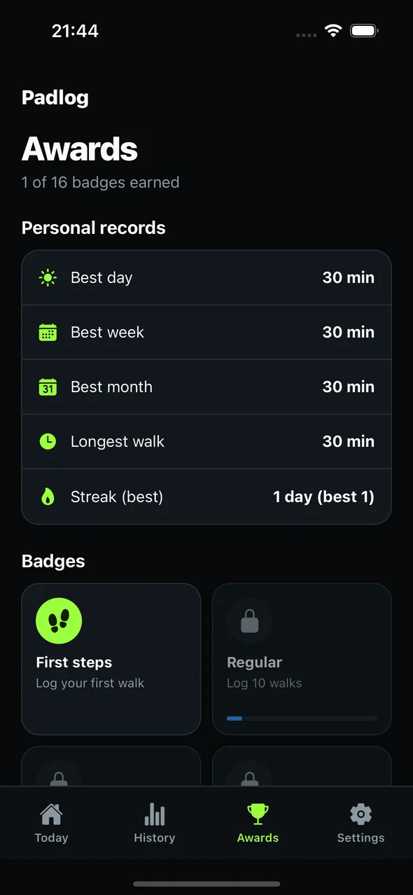 Personal records and badges