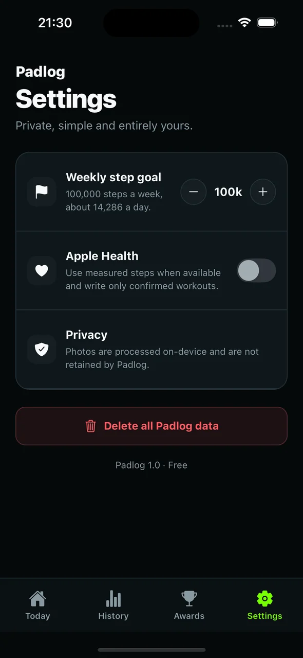 Weekly goals, private by design